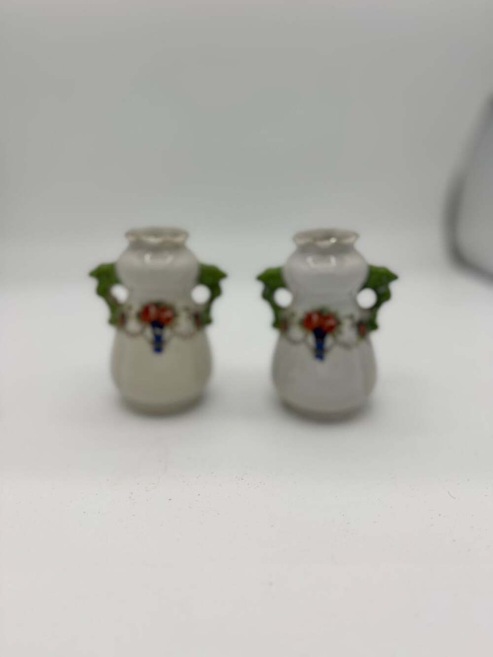 Vintage Made in Japan Miniature Floral Two-Handle Porcelain Vase Pair